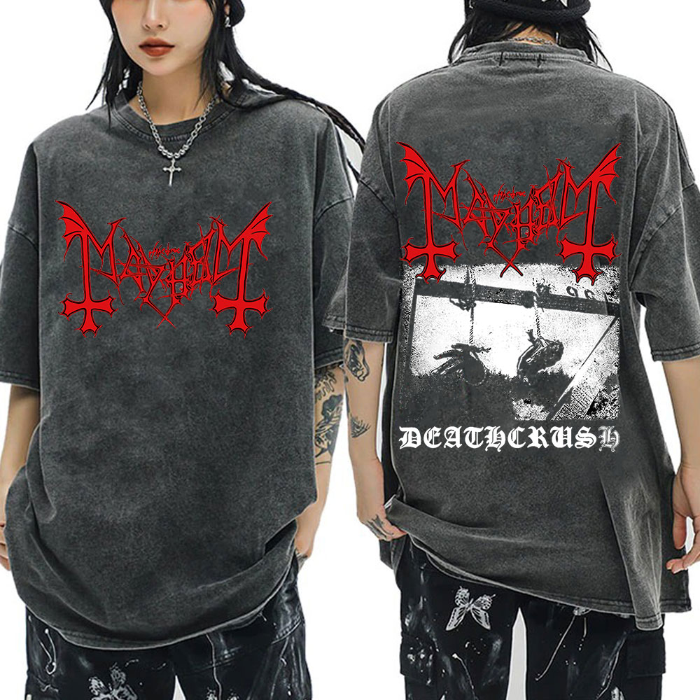 Crossfit Mayhem - Darkthrone Mayhem Vintage Yıkanmış T-shirt Siyah